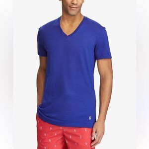 Polo Ralph Lauren Short-sleeve V-neck T-shirt 100% Cotton Men's Blue L.